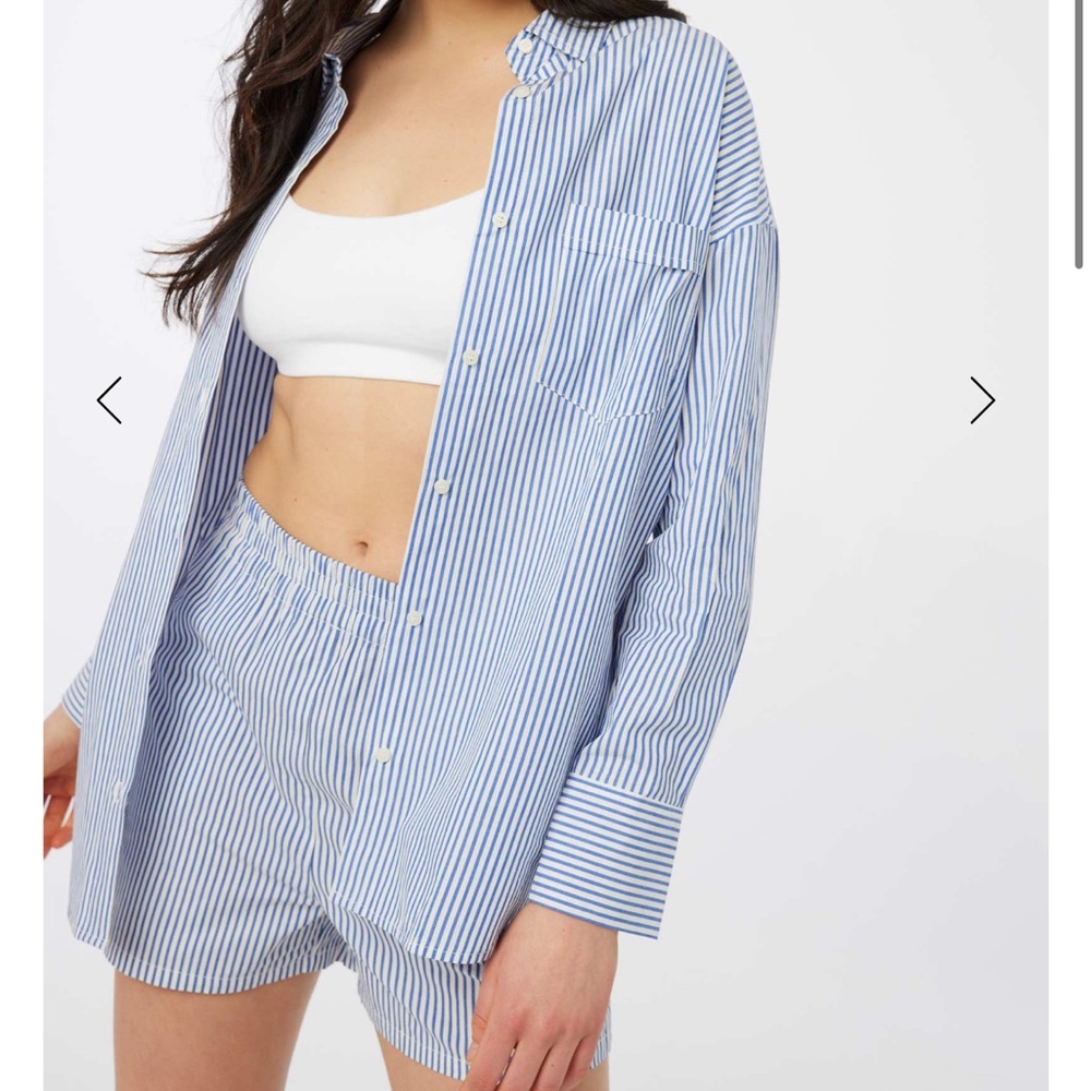 Ardene NWOT Striped Poplin Cotton Button Up Shirt And Midi Shorts Set
